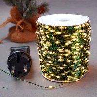 Світлодіодна гірлянда Роса 150 м 1500 LED на зеленому дроті з USB, пультом та 8 режимами